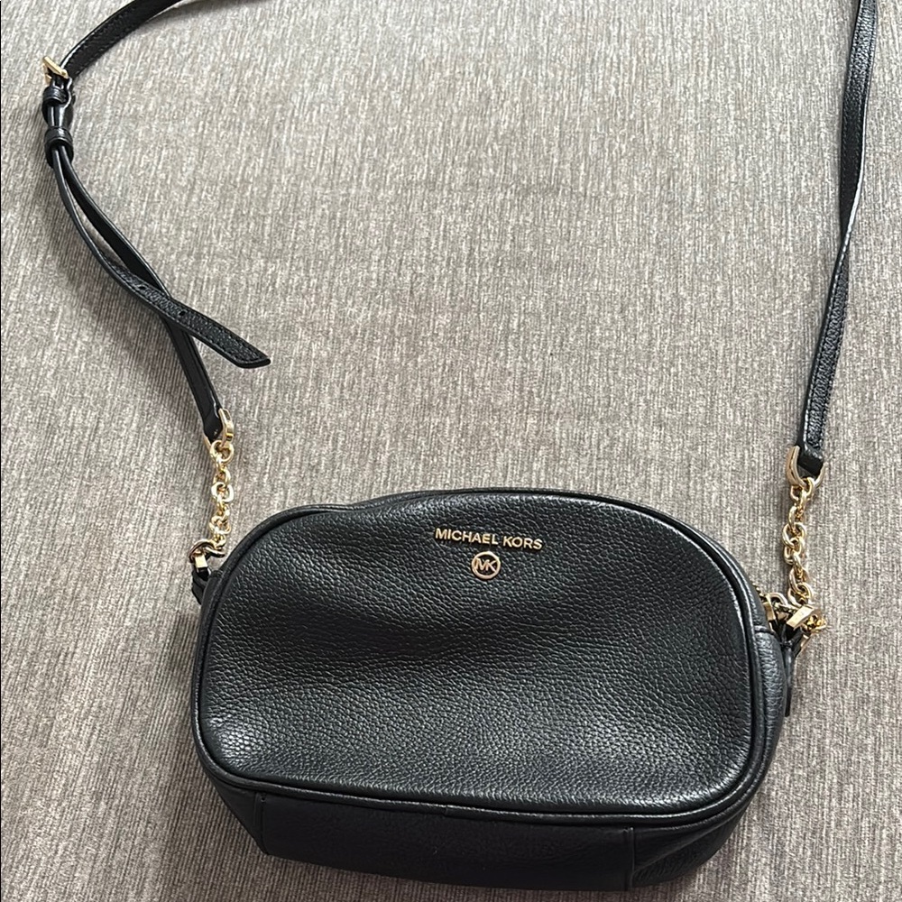 Michael Kors Black Pebbled Leather Crossbody with Gold Hardware